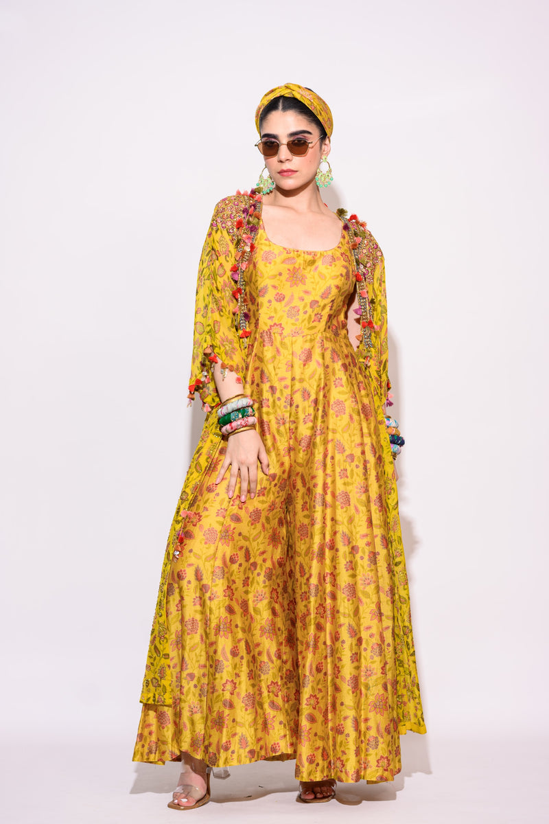 Rishi and Soujit Jumpsuit With Embroidered Jacket | Yellow, Floral, Silk  Cotton, Jacket, Jacket | Aza fashion, Floral jacket, Embroidered jacket